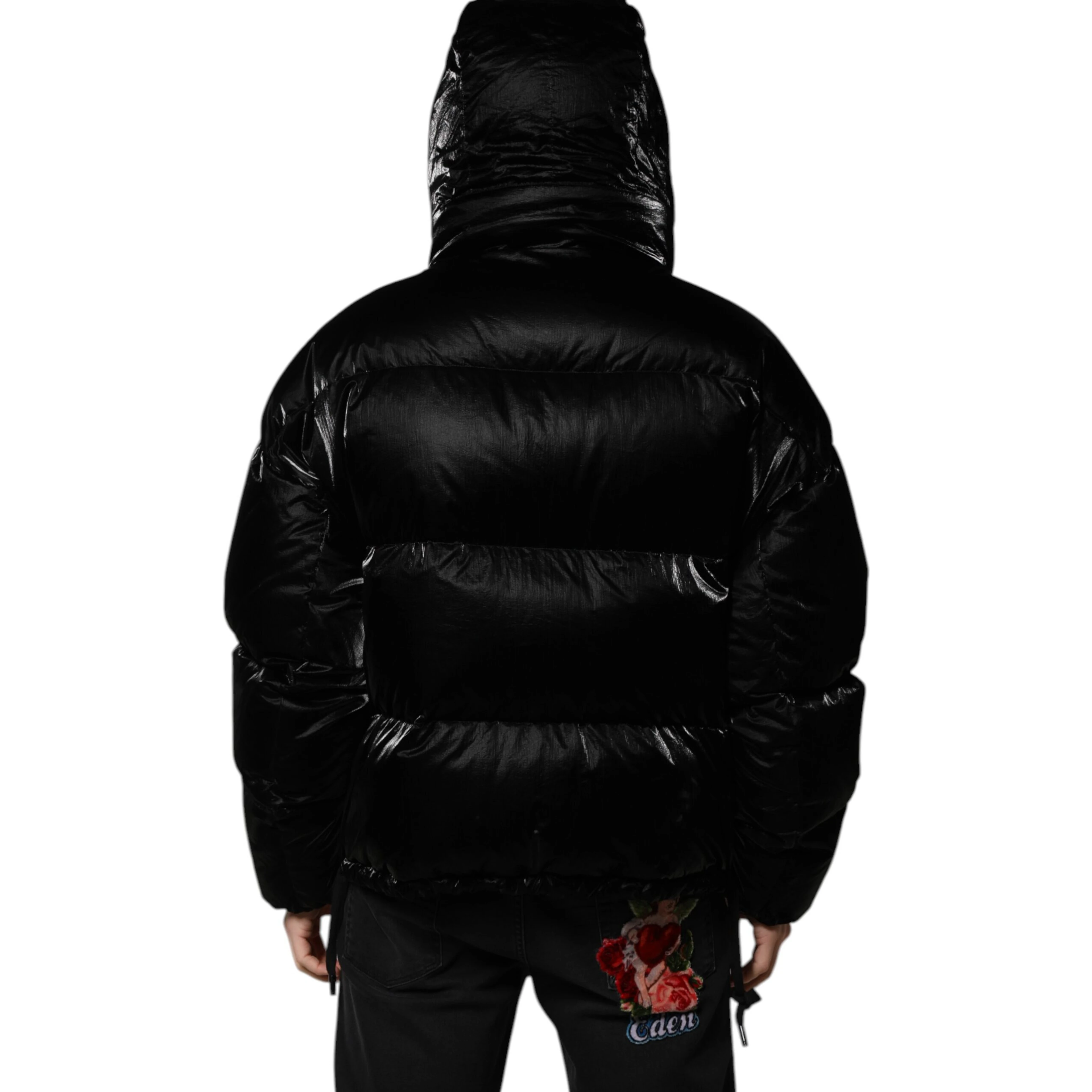 Black Logo Full Zip Hooded Quilted Jacket