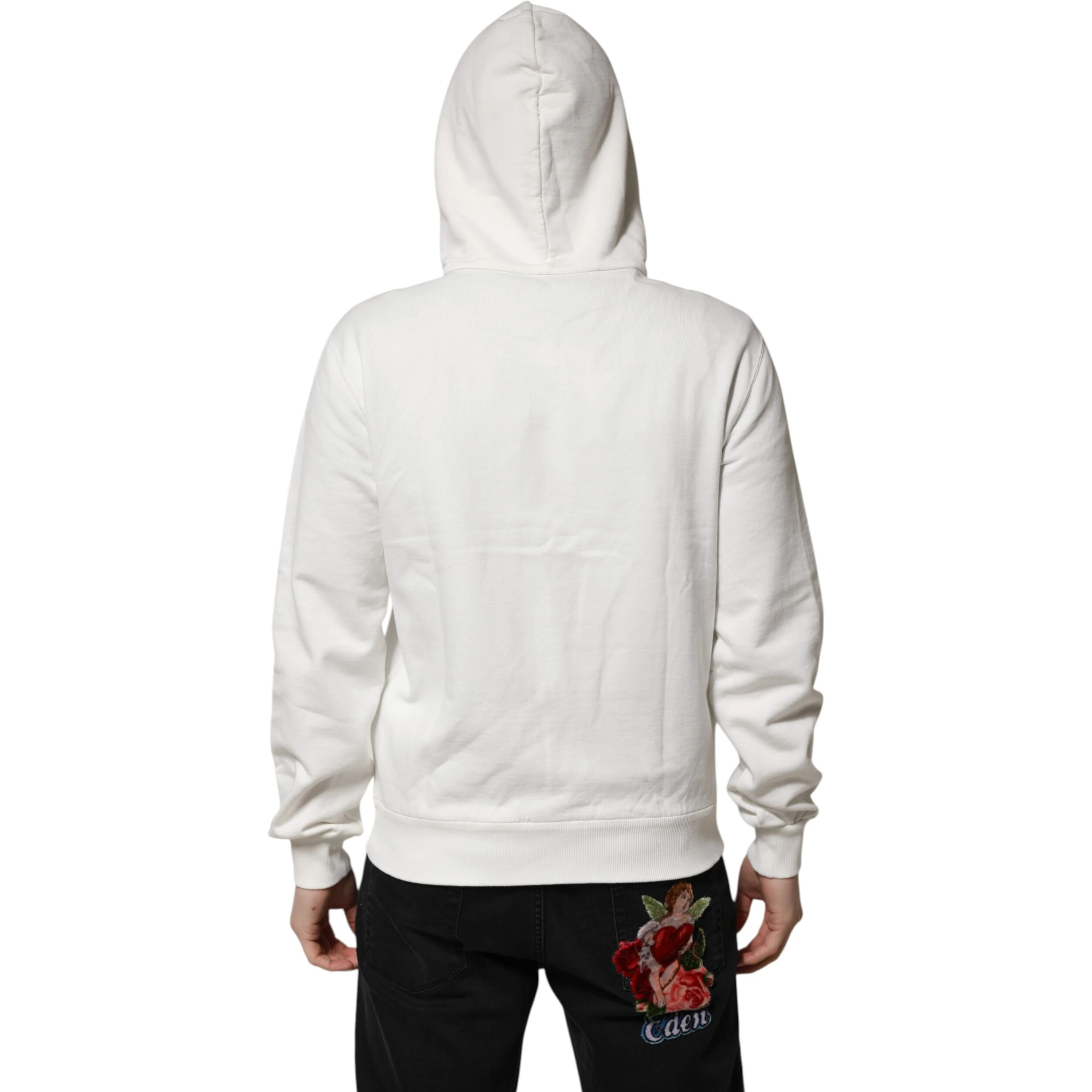 White Cotton DG ROYAL Print Hooded Sweater