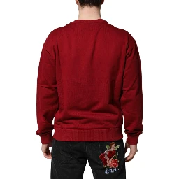 Red Embossed Logo Cotton Crew Neck Sweater