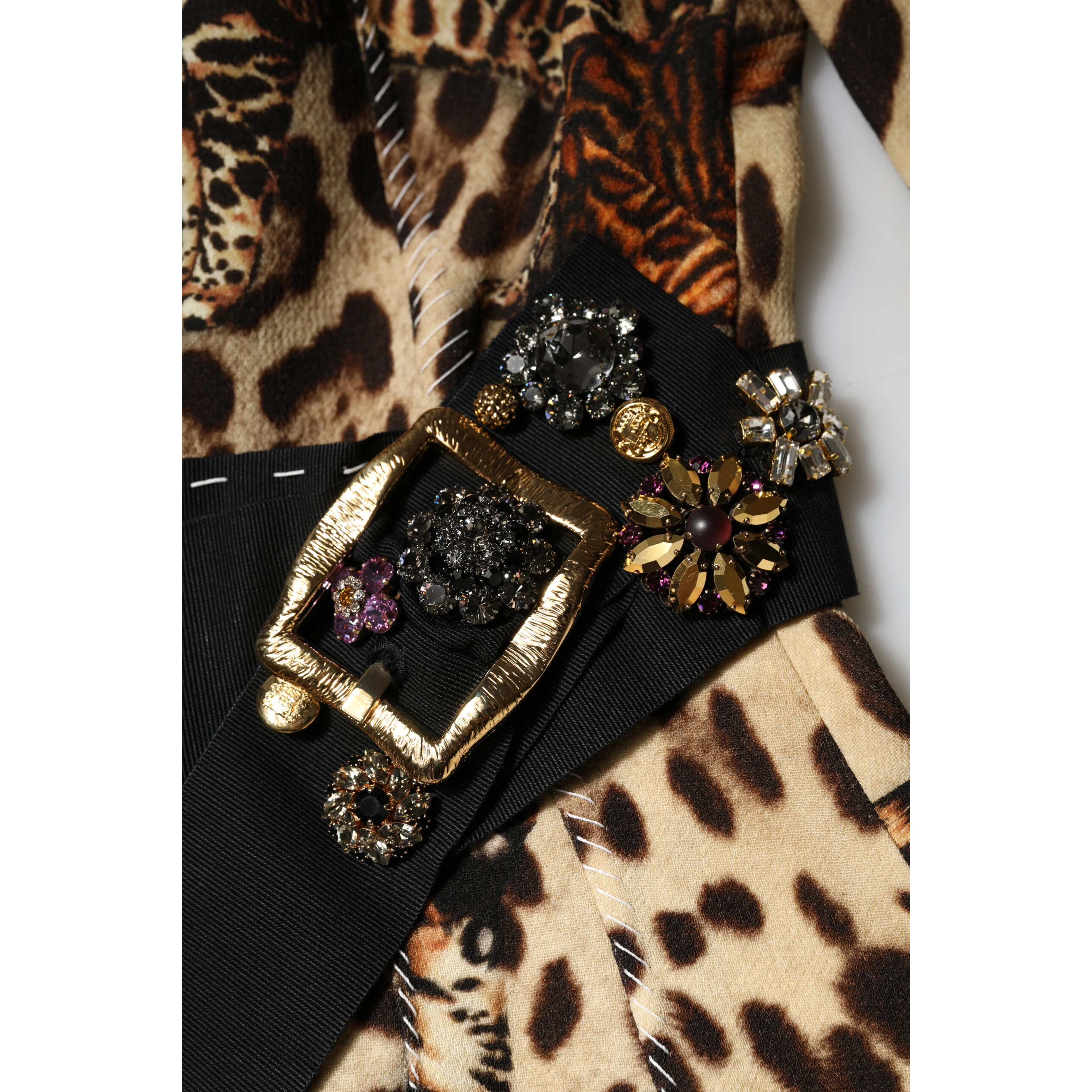 Brown Leopard Print Belted A-line Midi Dress