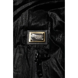 Black Logo Full Zip Hooded Quilted Jacket