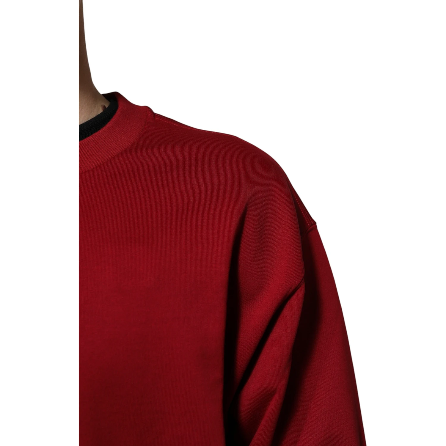 Red Embossed Logo Cotton Crew Neck Sweater