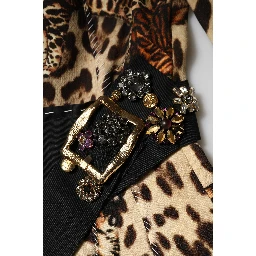 Brown Leopard Print Belted A-line Midi Dress