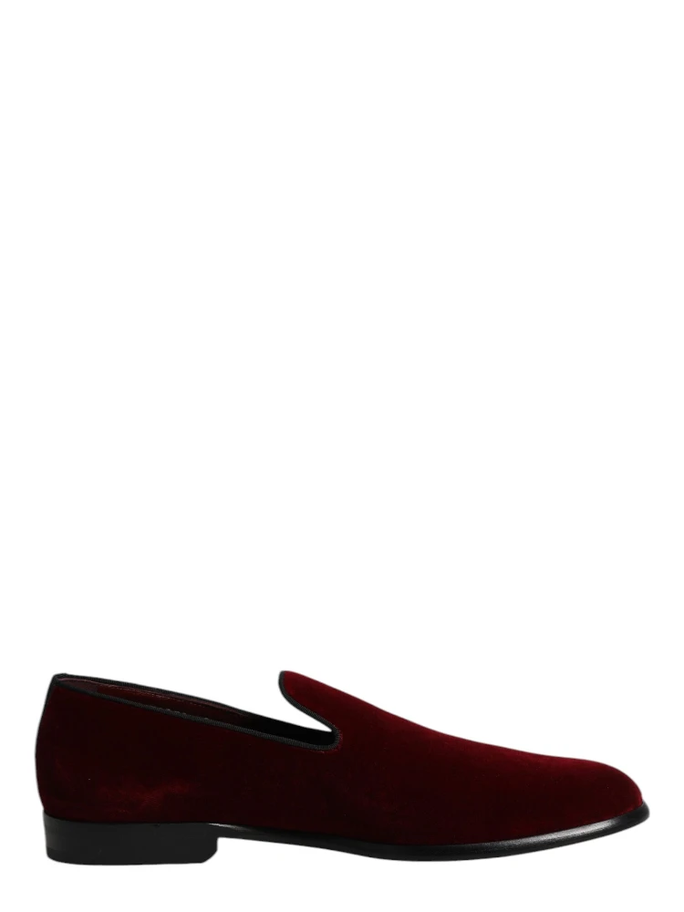 Red Cotton Velvet Slip On Loafers Formal Shoes