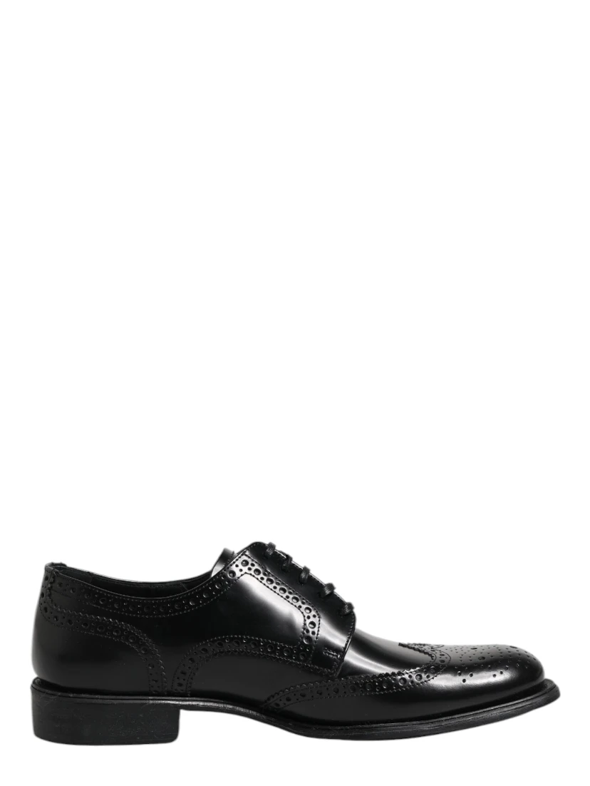 Black Leather Derby Wingtip Formal Shoes