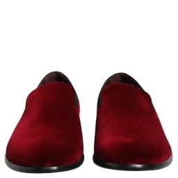 Red Cotton Velvet Slip On Loafers Formal Shoes