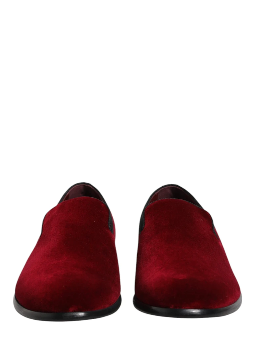 Red Cotton Velvet Slip On Loafers Formal Shoes