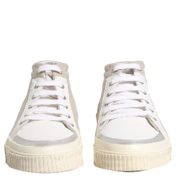 White Beige Lace Up Mid Top Casual Sneakers Shoes