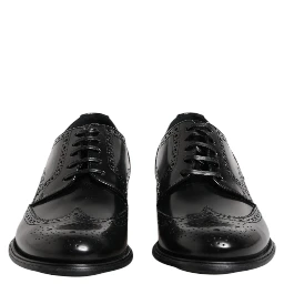 Black Leather Derby Wingtip Formal Shoes