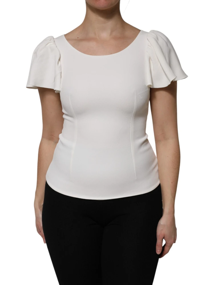 White Viscose Round Neck Short Sleeves Top