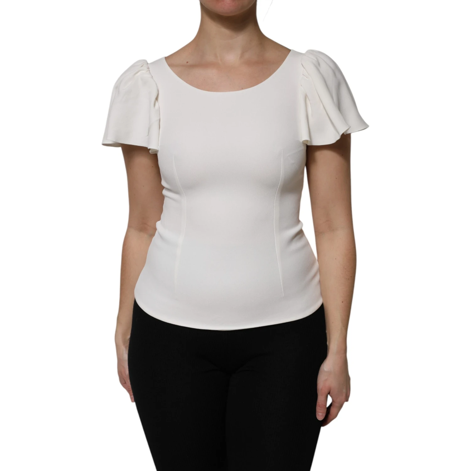 White Viscose Round Neck Short Sleeves Top