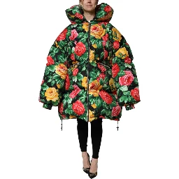 Multicolor Floral Puffer Hooded Jacket