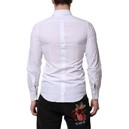 White Cotton GOLD Long Sleeves Men Dress Shirt