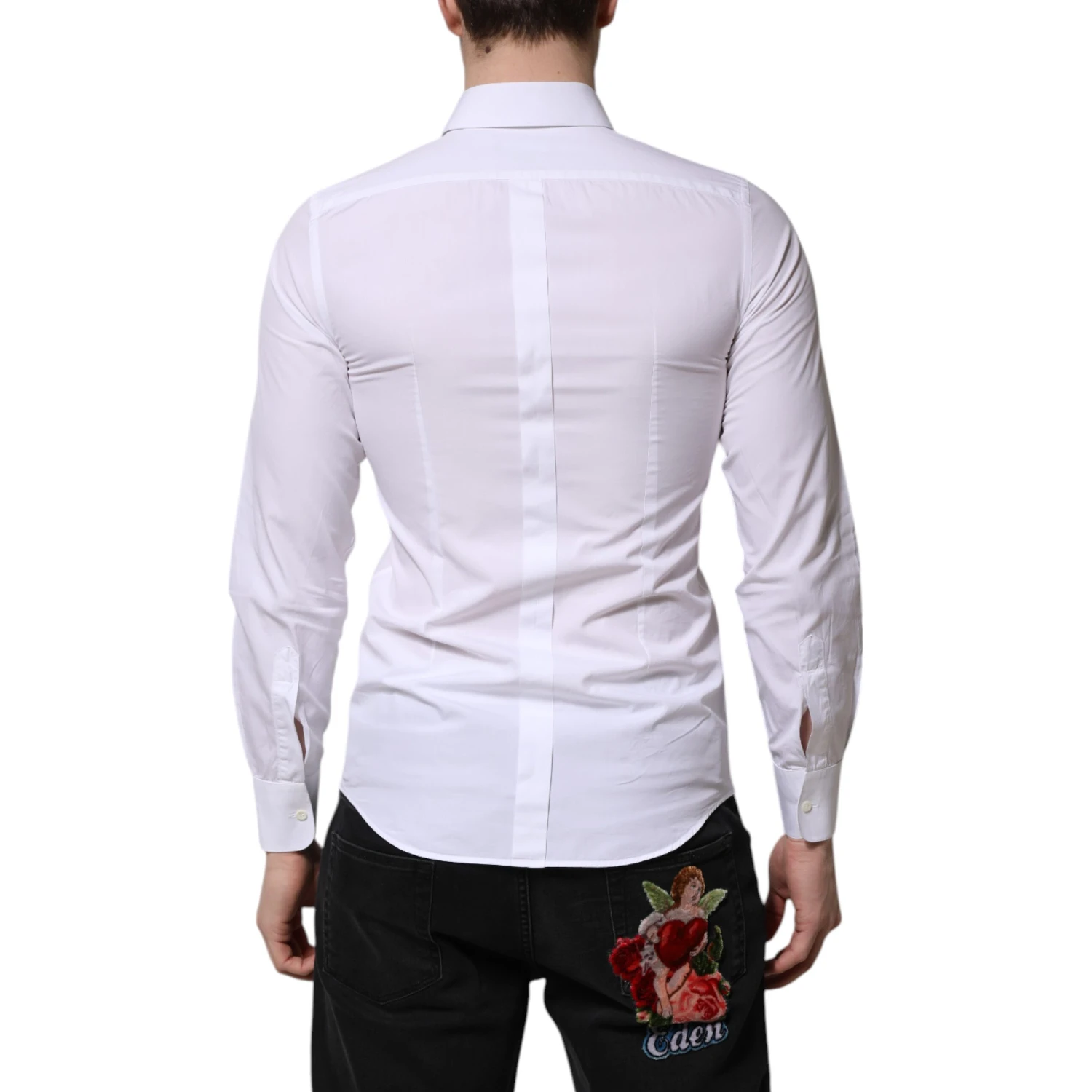 White Cotton GOLD Long Sleeves Men Dress Shirt