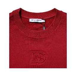 Red Embossed Logo Cotton Crew Neck Sweater