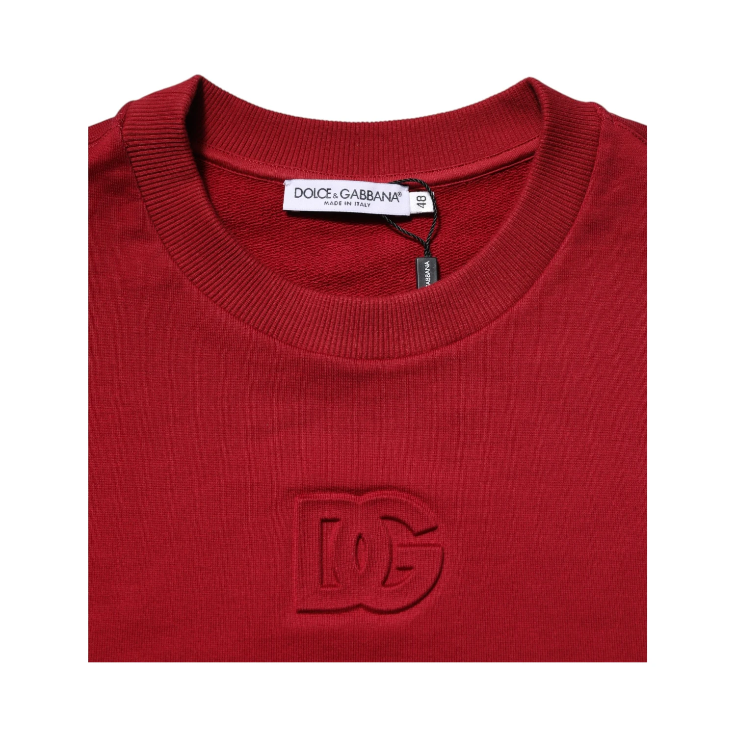 Red Embossed Logo Cotton Crew Neck Sweater