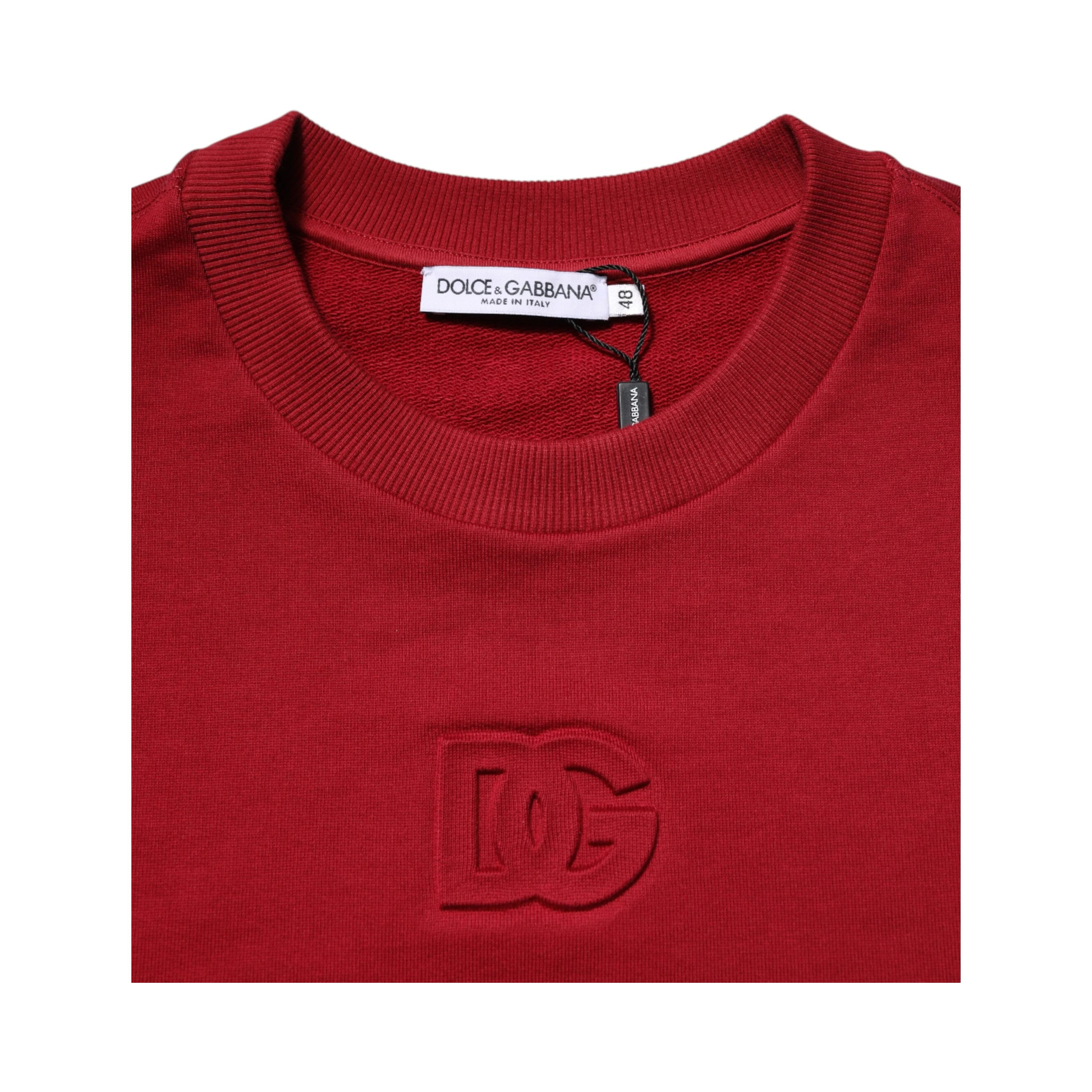 Red Embossed Logo Cotton Crew Neck Sweater