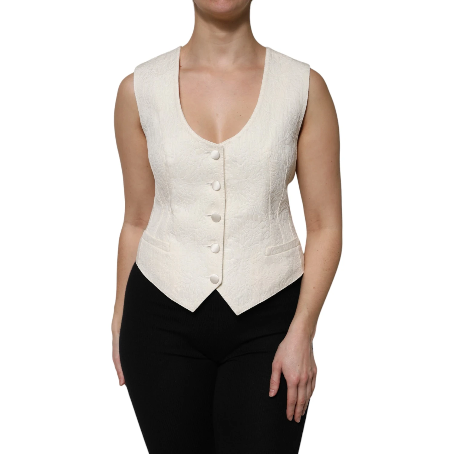 Ivory Cotton Button Down Sleeveless Vest Top