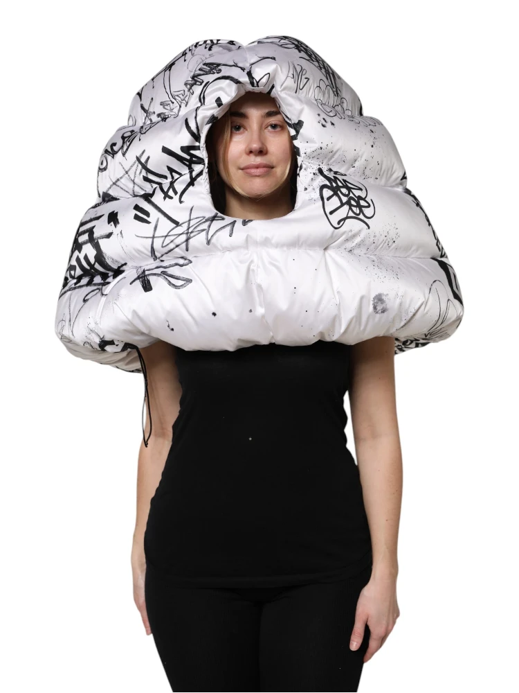 White Polyester Printed Hood Quilted Hat