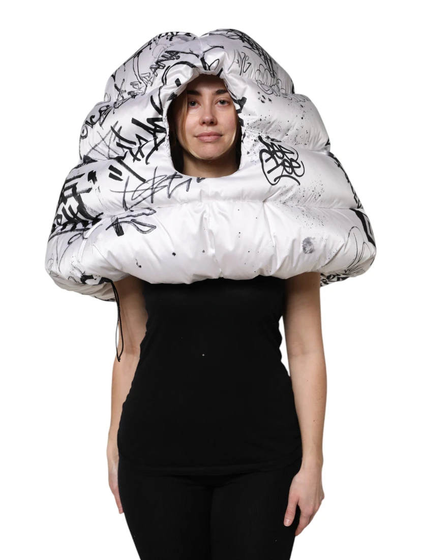 White Polyester Printed Hood Quilted Hat