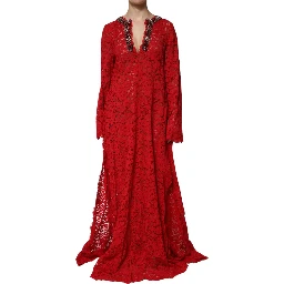 Red Floral Lace Rhinestone Embellished Dress