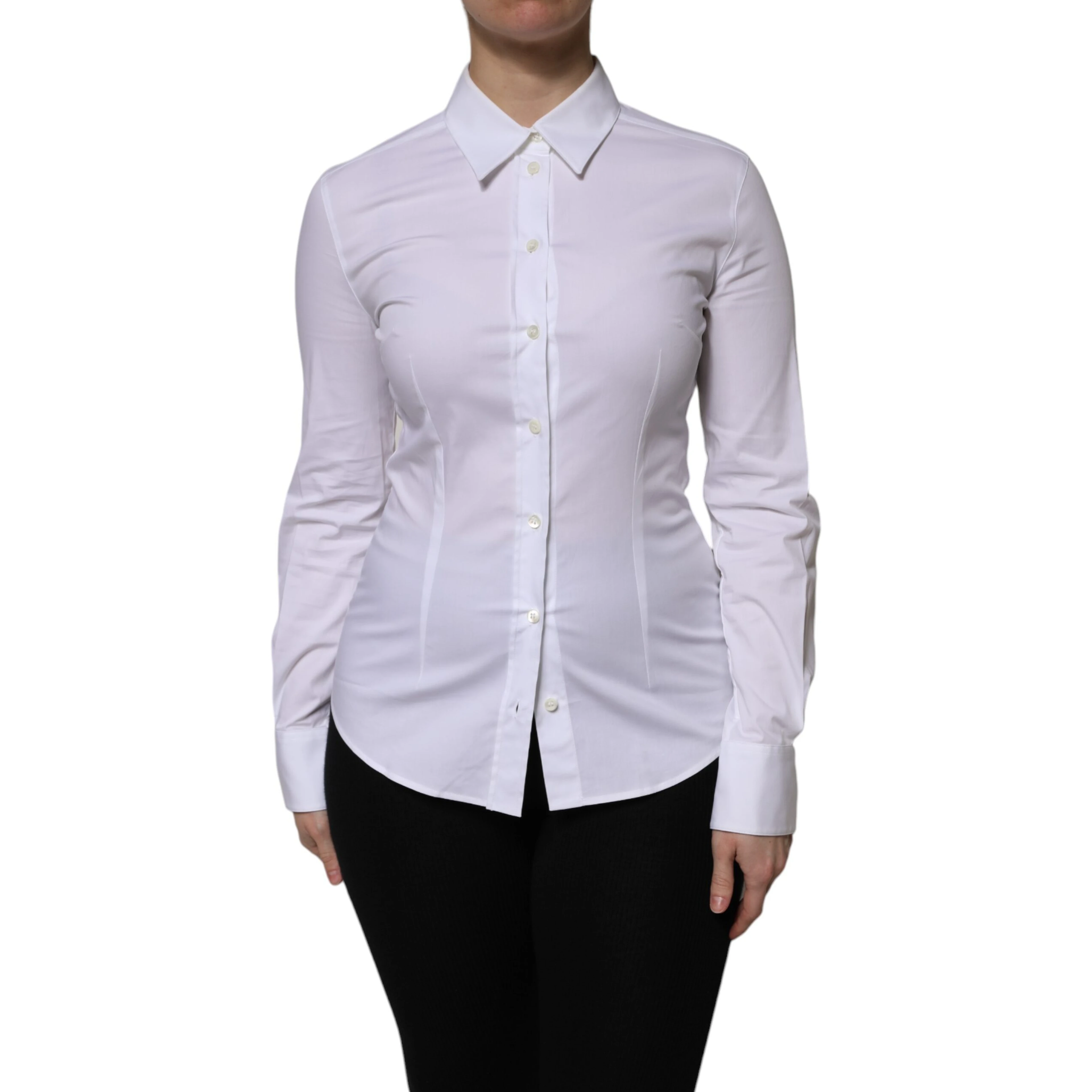 White Cotton Collared Long Sleeves Blouse Top