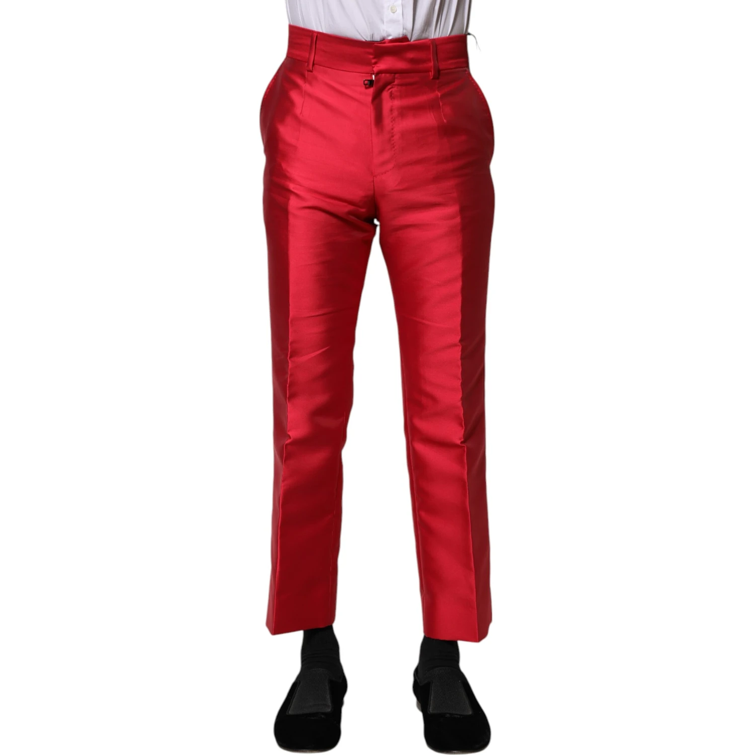 Red Polyester Cropped Dress Pants