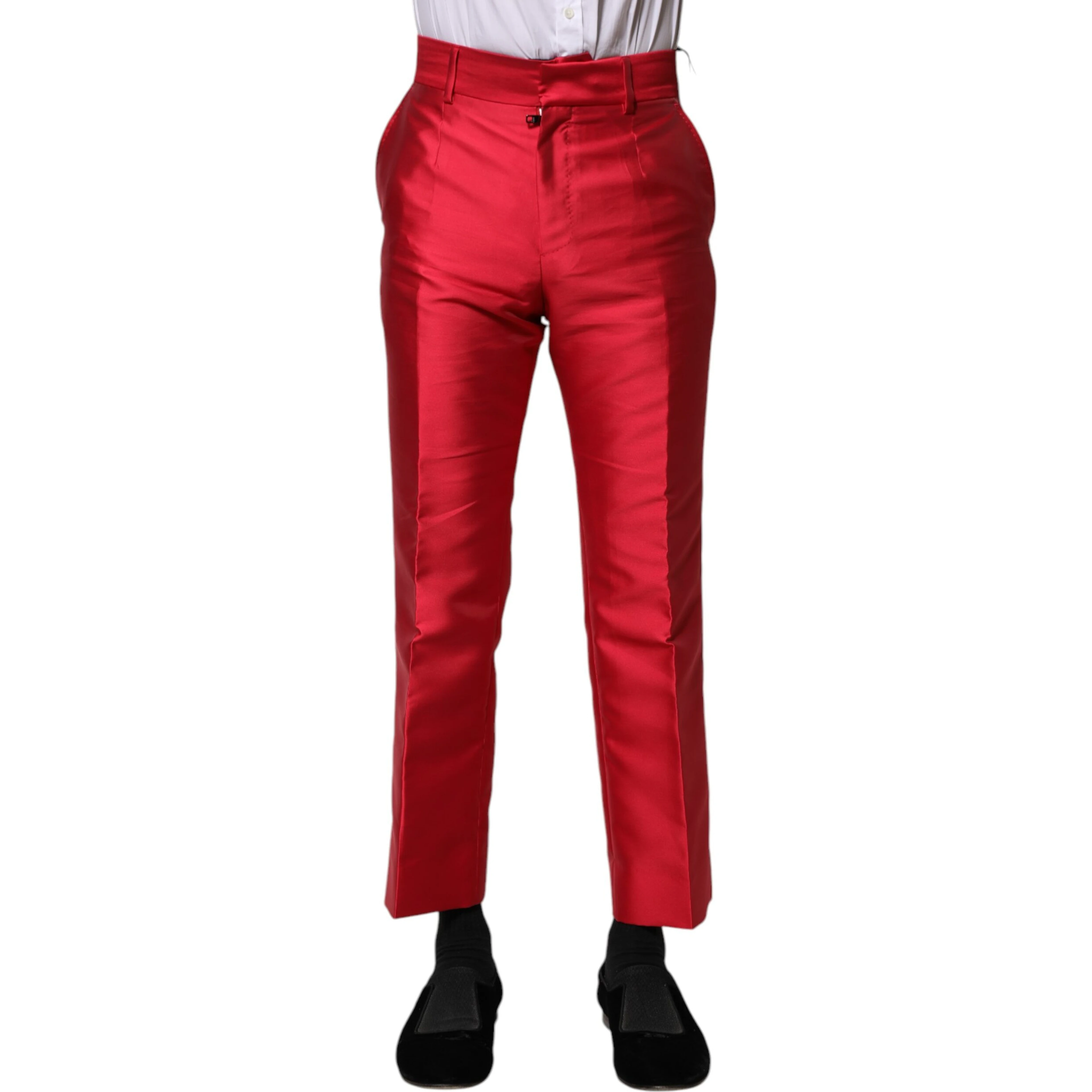 Red Polyester Cropped Dress Pants