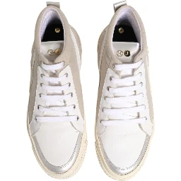 White Beige Lace Up Mid Top Casual Sneakers Shoes
