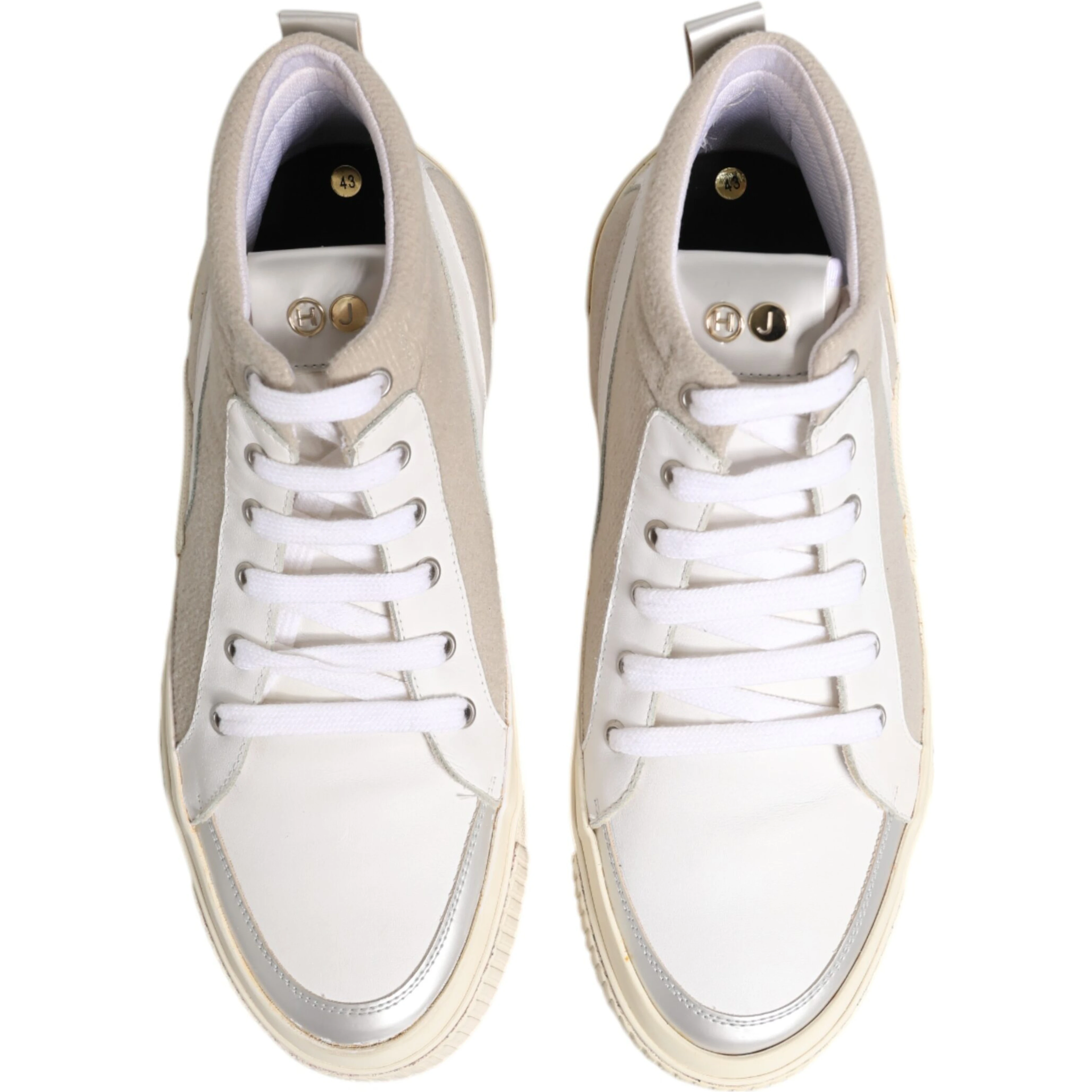 White Beige Lace Up Mid Top Casual Sneakers Shoes