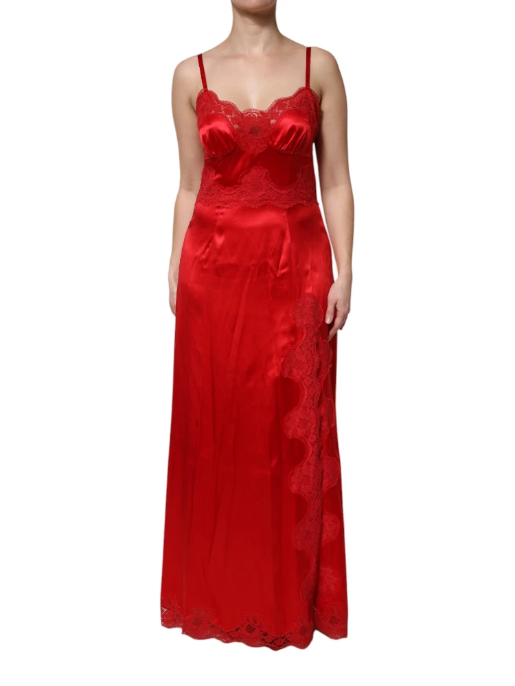 Red Silk Sleeveless Maxi Long Dress
