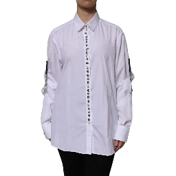 White Rhinestone Embellish Long Sleeves Top