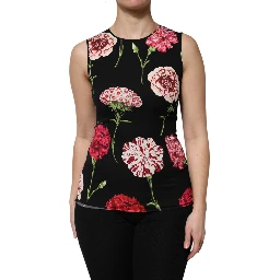 Black Floral Print Sleeveless Tank Blouse Top