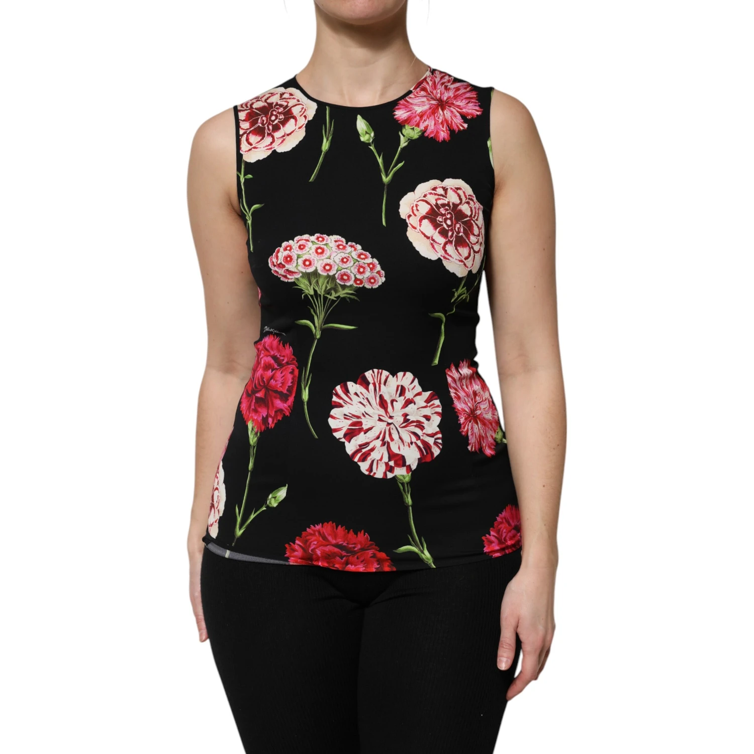 Black Floral Print Sleeveless Tank Blouse Top