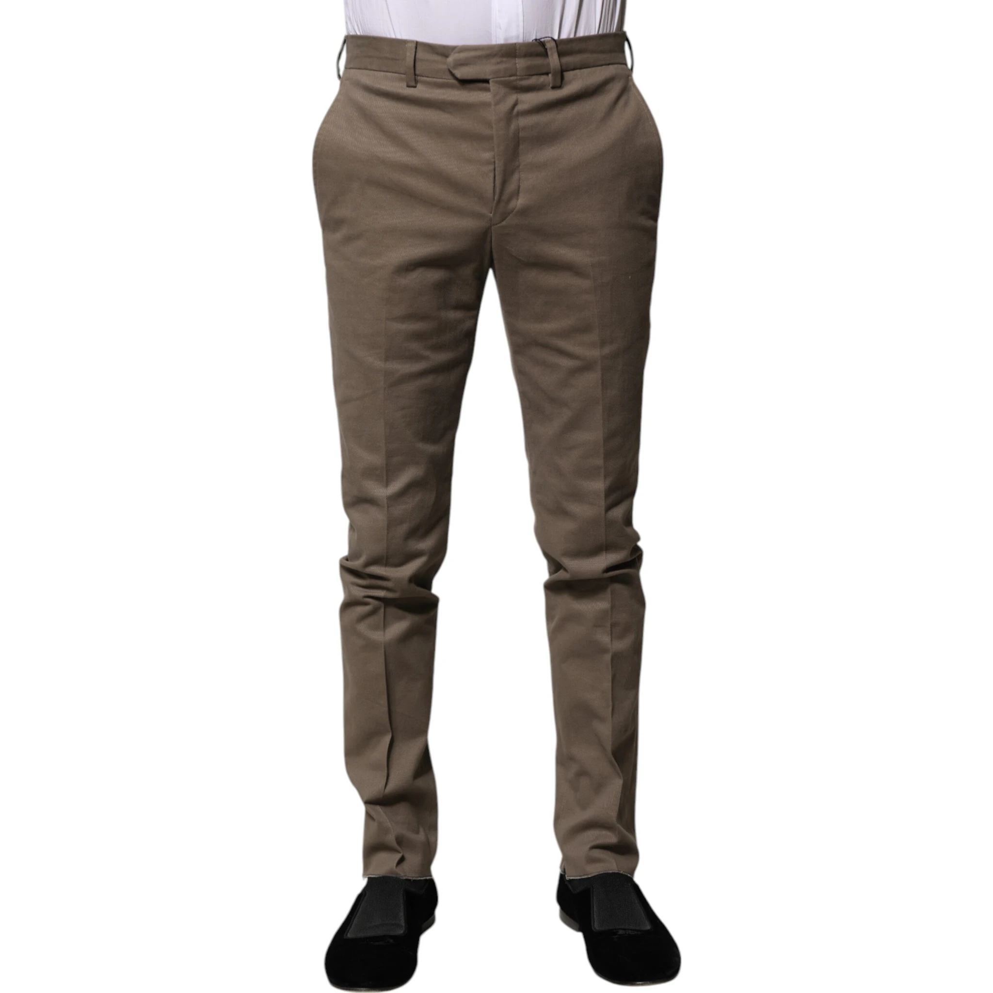 Brown Cotton Tapered Formal Dress Pants