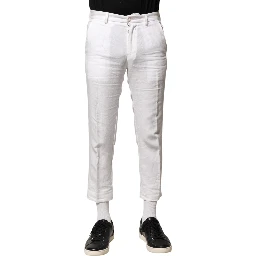 White Linen Mid Waist Cropped Pants