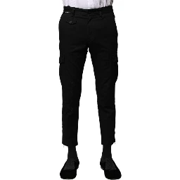 Black Cotton Formal Men Cropped Pants