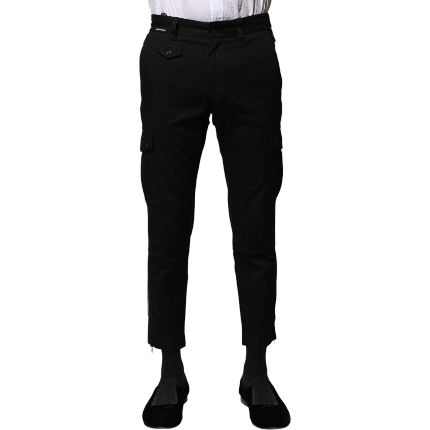 Black Cotton Formal Men Cropped Pants