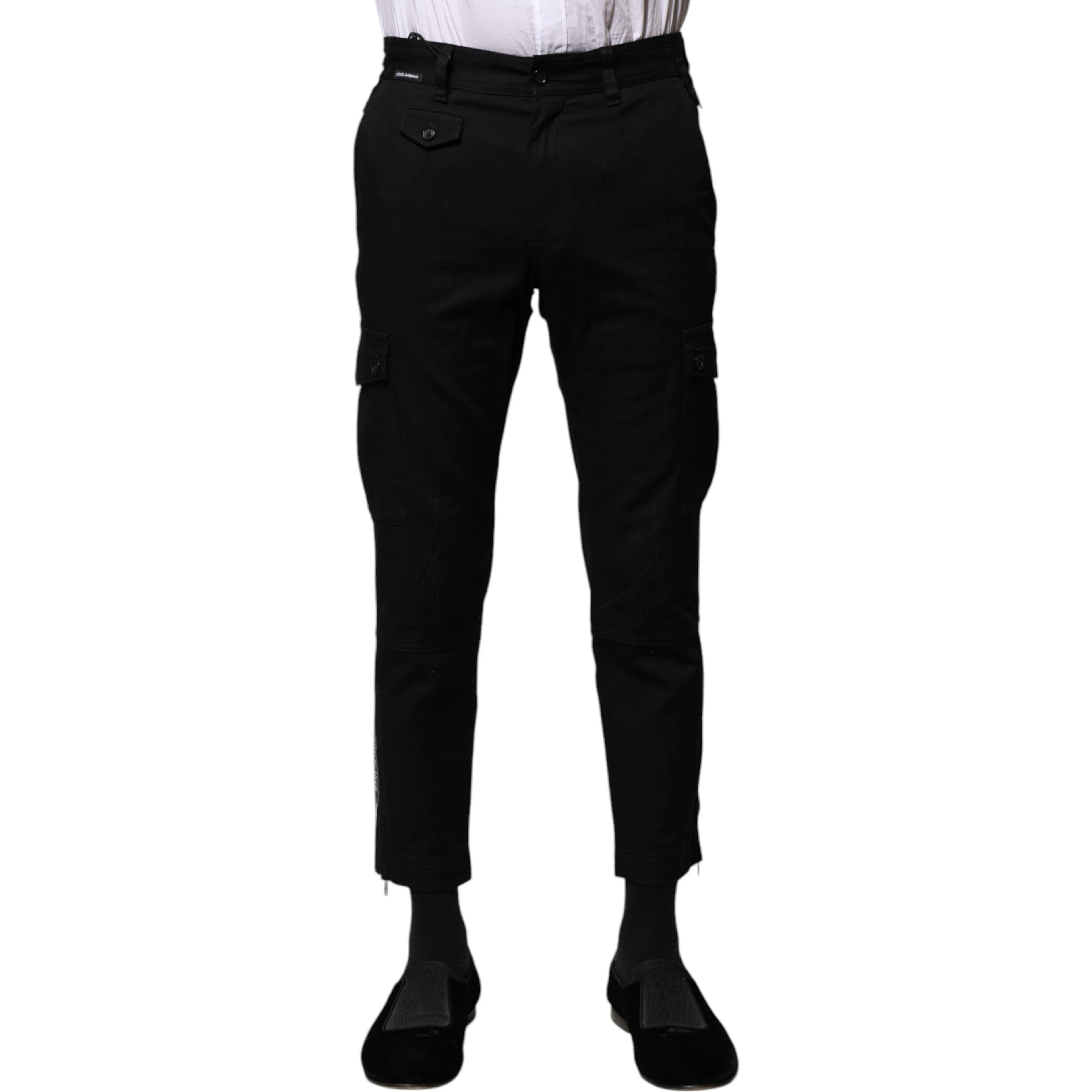 Black Cotton Formal Men Cropped Pants