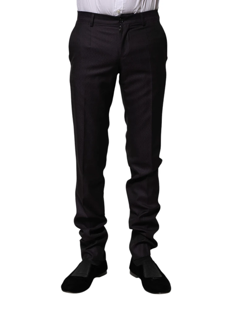 Black Wool Patterned Formal Pants