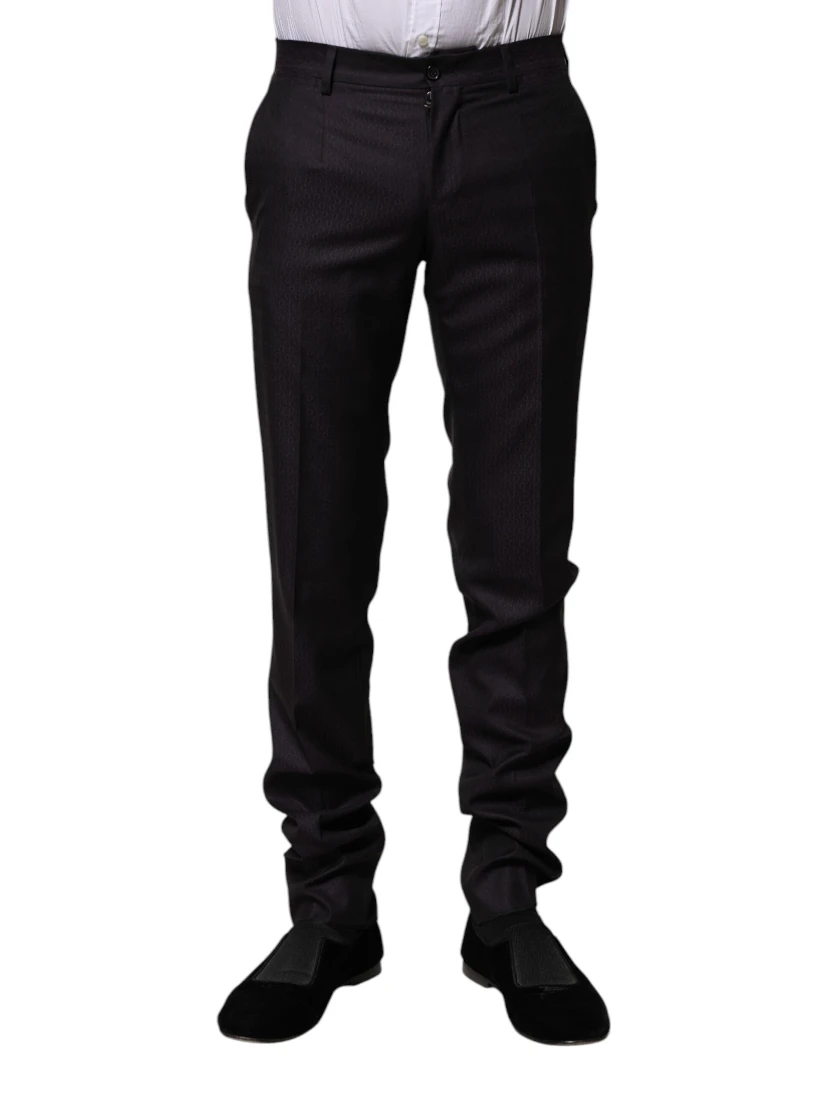 Black Wool Patterned Formal Pants