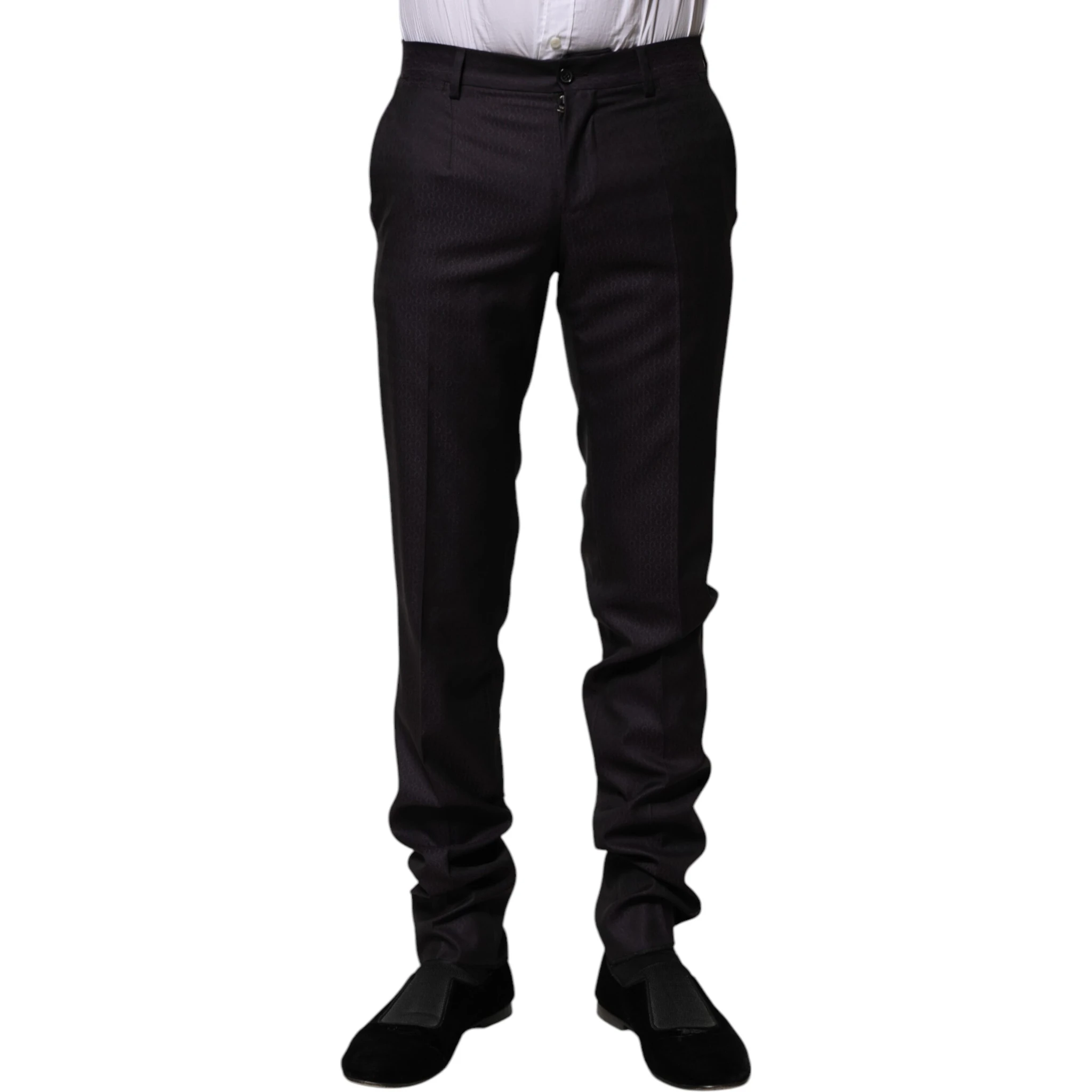 Black Wool Patterned Formal Pants