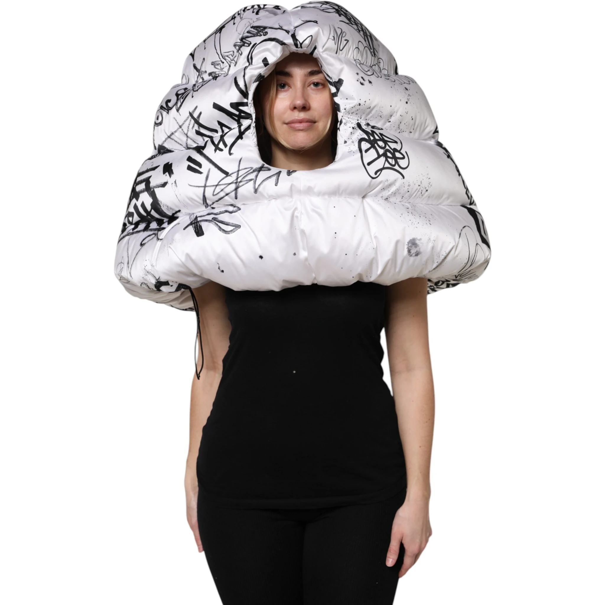White Polyester Printed Hood Quilted Hat