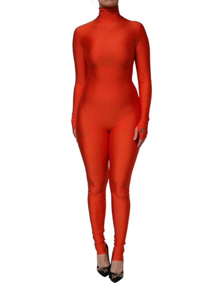 Red Nylon Turtleneck Bodycon Jumpsuit Dress alternative