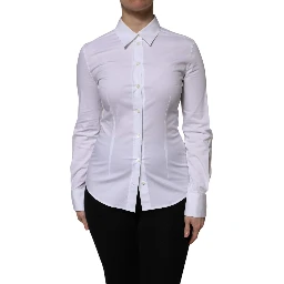 White Cotton Collared Long Sleeves Blouse Top