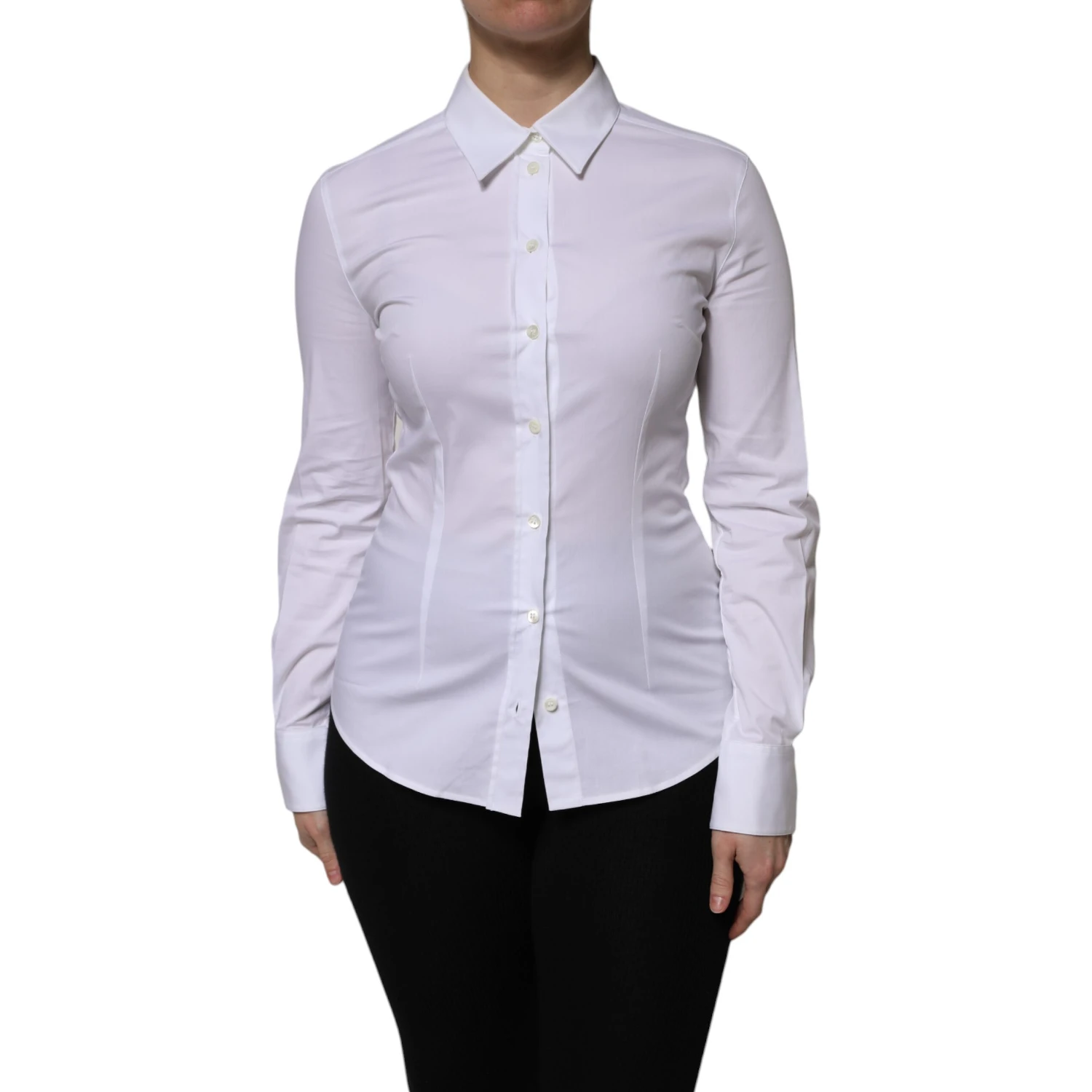 White Cotton Collared Long Sleeves Blouse Top