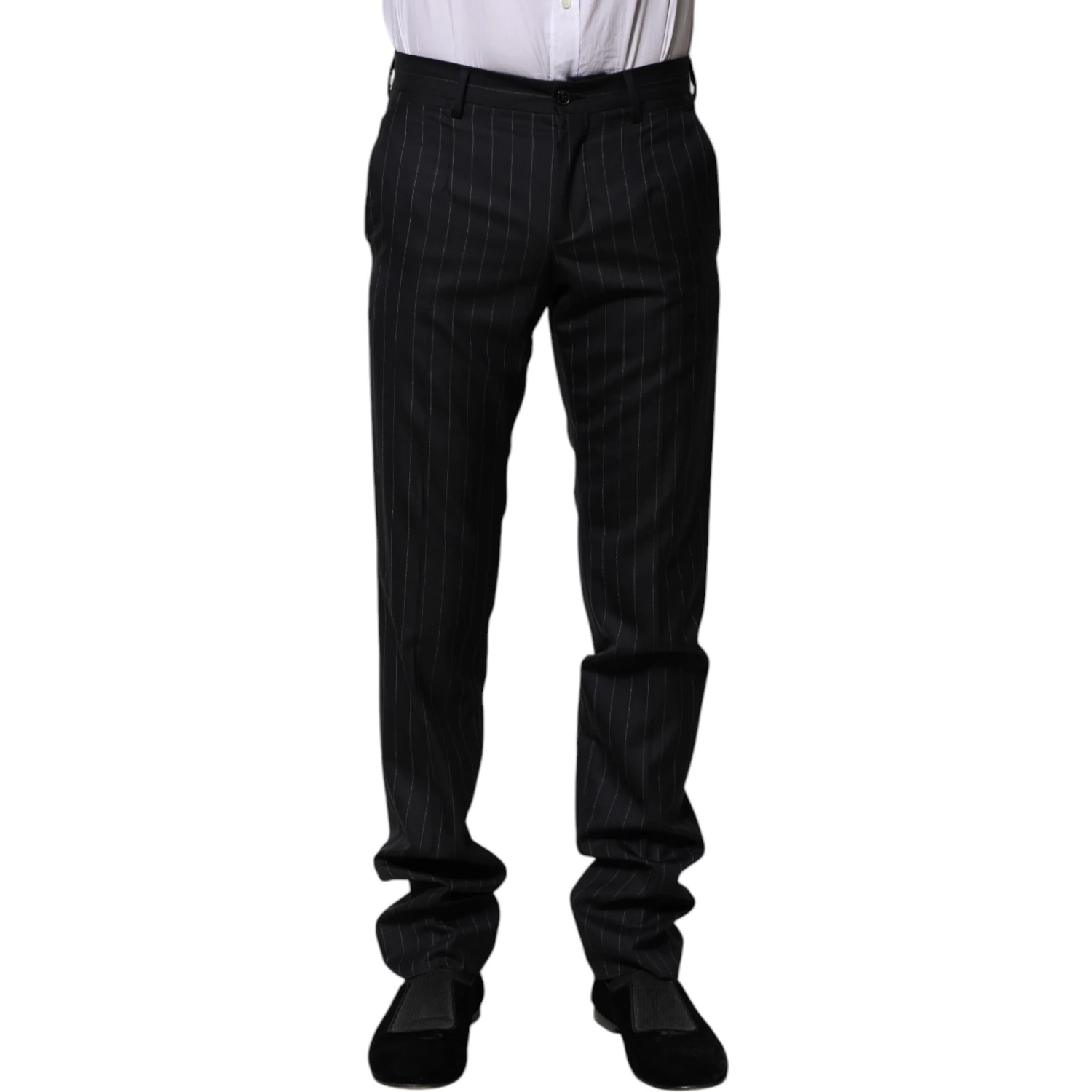 Black Wool Striped Formal Pants