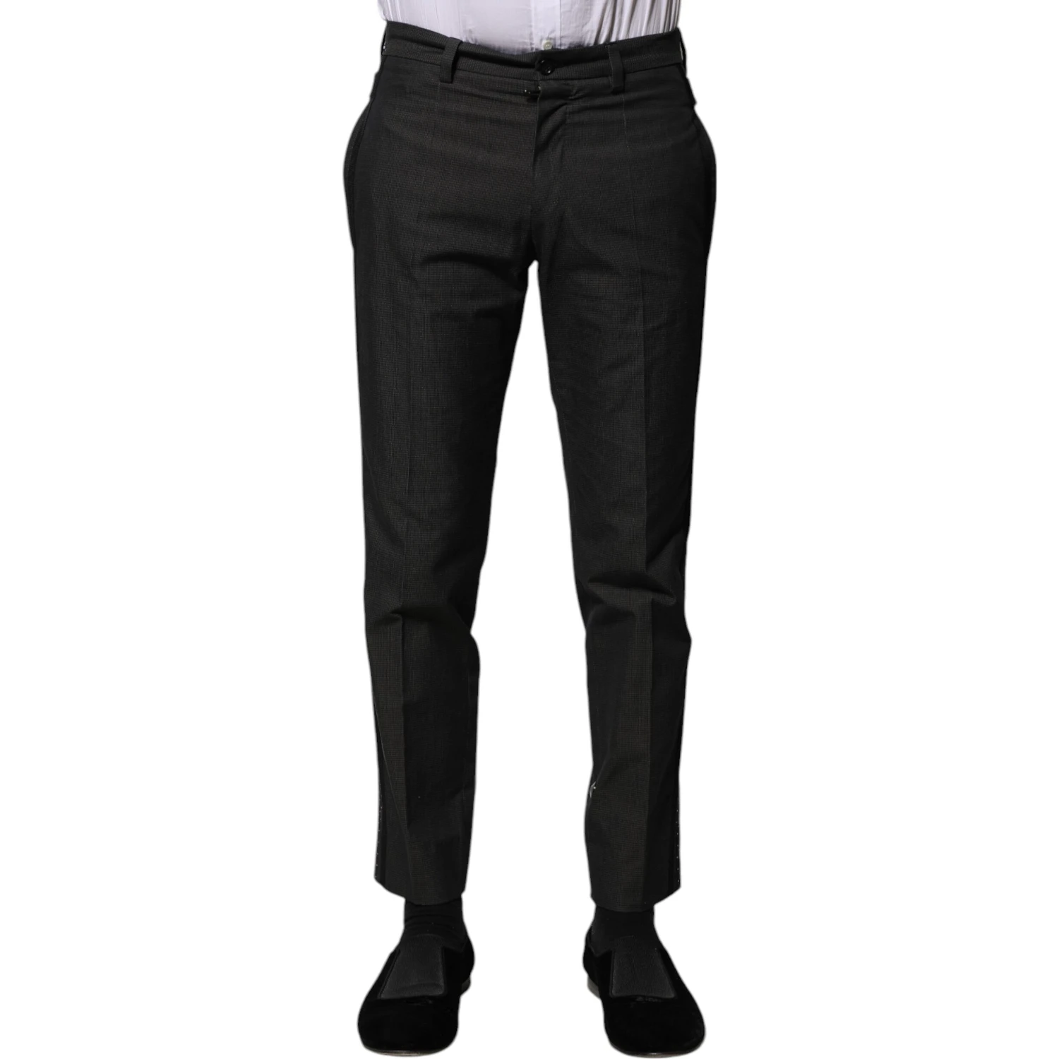 Gray Cotton Patterned Formal Pants