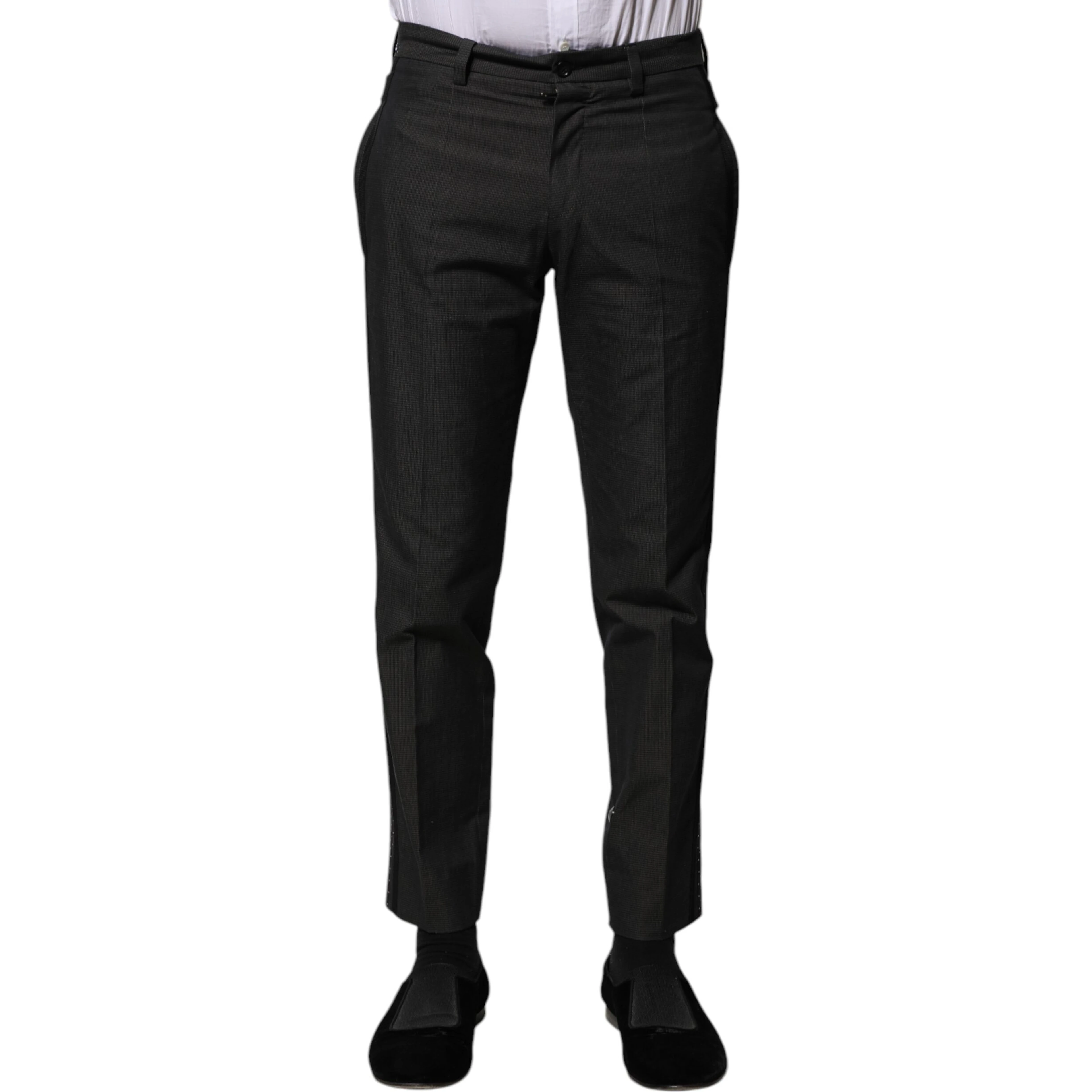 Gray Cotton Patterned Formal Pants