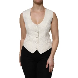 Ivory Cotton Button Down Sleeveless Vest Top